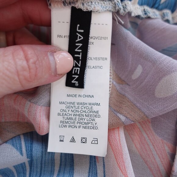 NWOT Jantzen Relaxed Lounge Pants Sz 2X Multicolor Palm Print Tropical Pull On - Picture 6 of 10